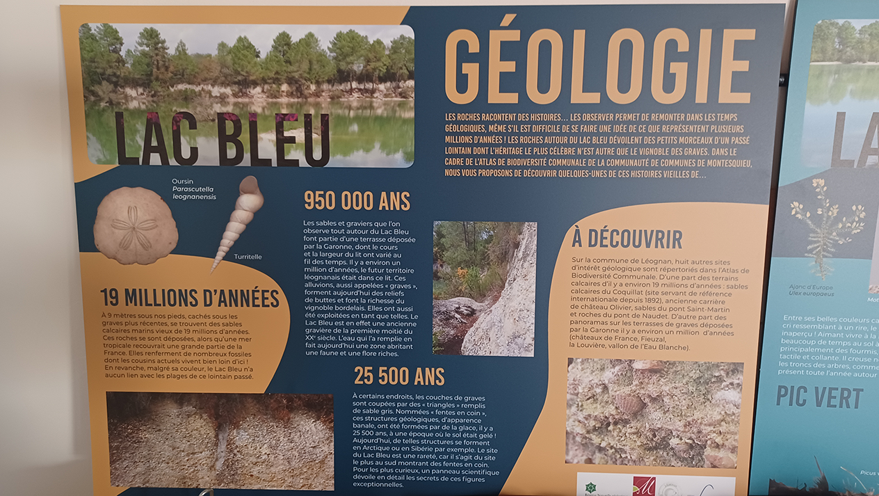 Panneau de géologie du lac Bleu rédigé et mis en page par Milathéa