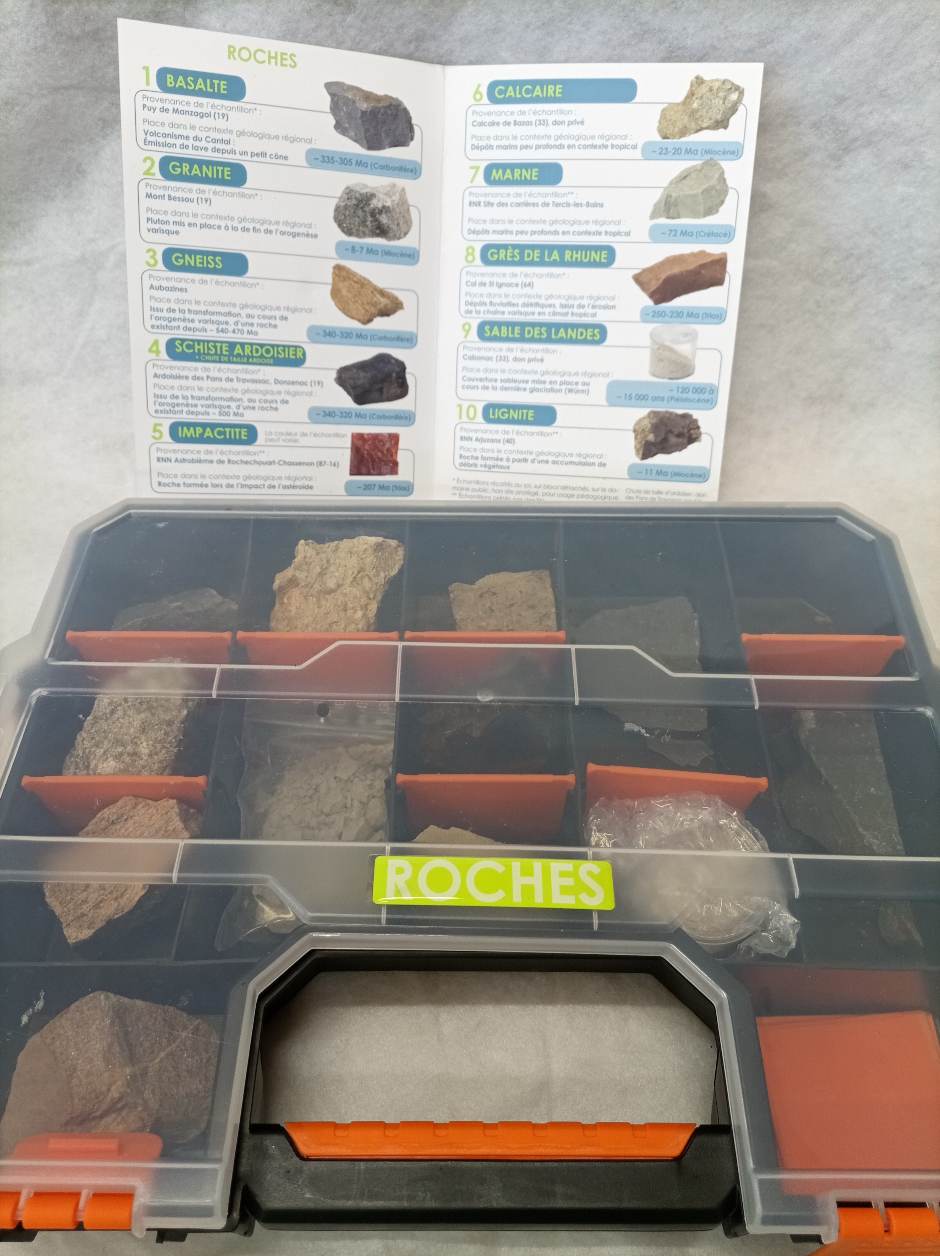 Malette d'échantillons de roches représentatives de la Région Nouvelle-aquitaine